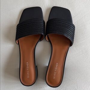 Marc Fisher Black Woven Band Slide Mules